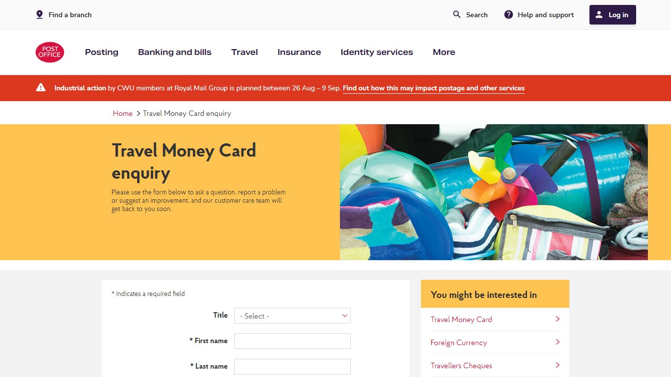 Travel Money Card - Enquiries | Post Office